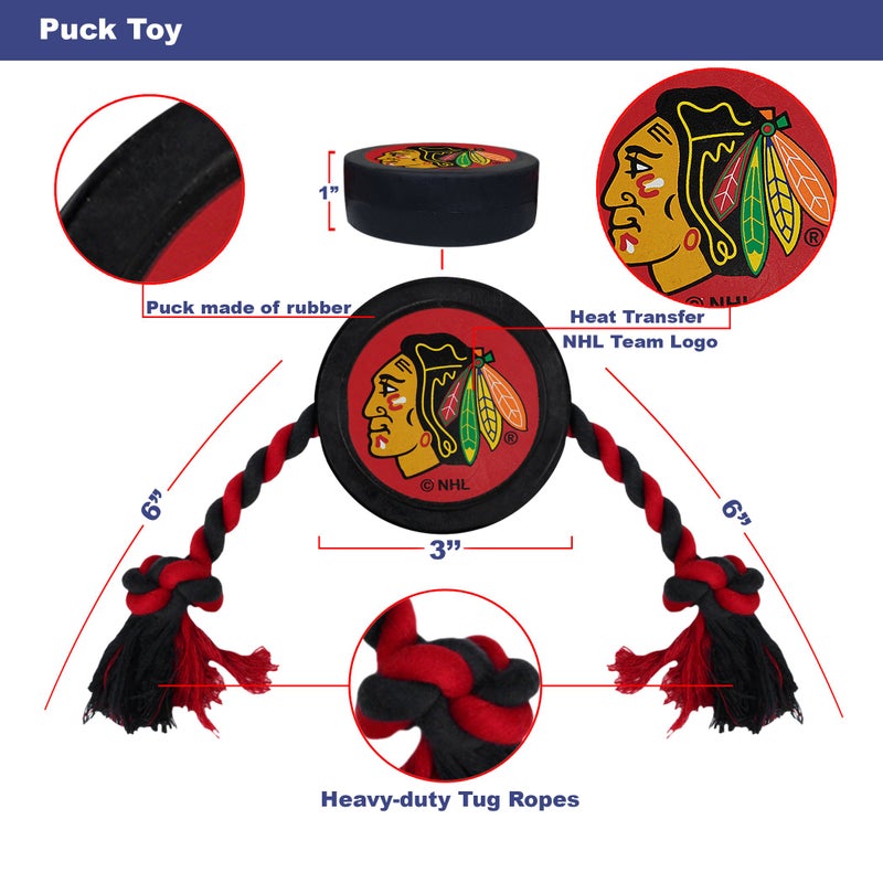 Pets First Rubber Dog Toy - Heavy-Duty Rope Tug with NHL Chicago Blackhawks Puck. Play Hockey with Your Pet! - Image 3